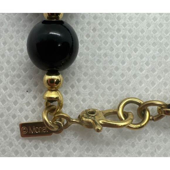 Vintage Monet Signed Graduated Round Black Plastic Beaded 19'' Necklace Retro - Picture 7 of 9